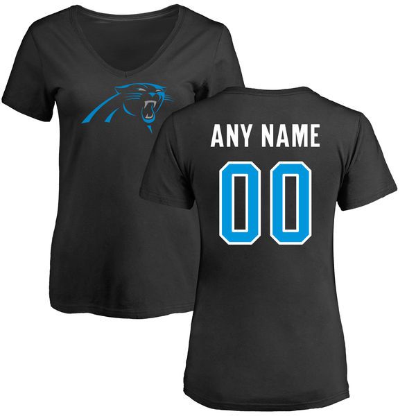 Women Carolina Panthers NFL Pro Line Black Any Name and Number Logo Custom Slim Fit T-Shirt